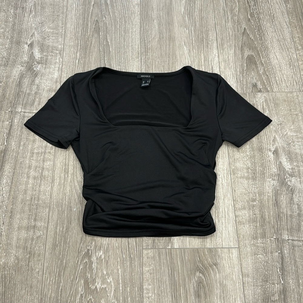 NEW square neck cinched cropped short sleeve